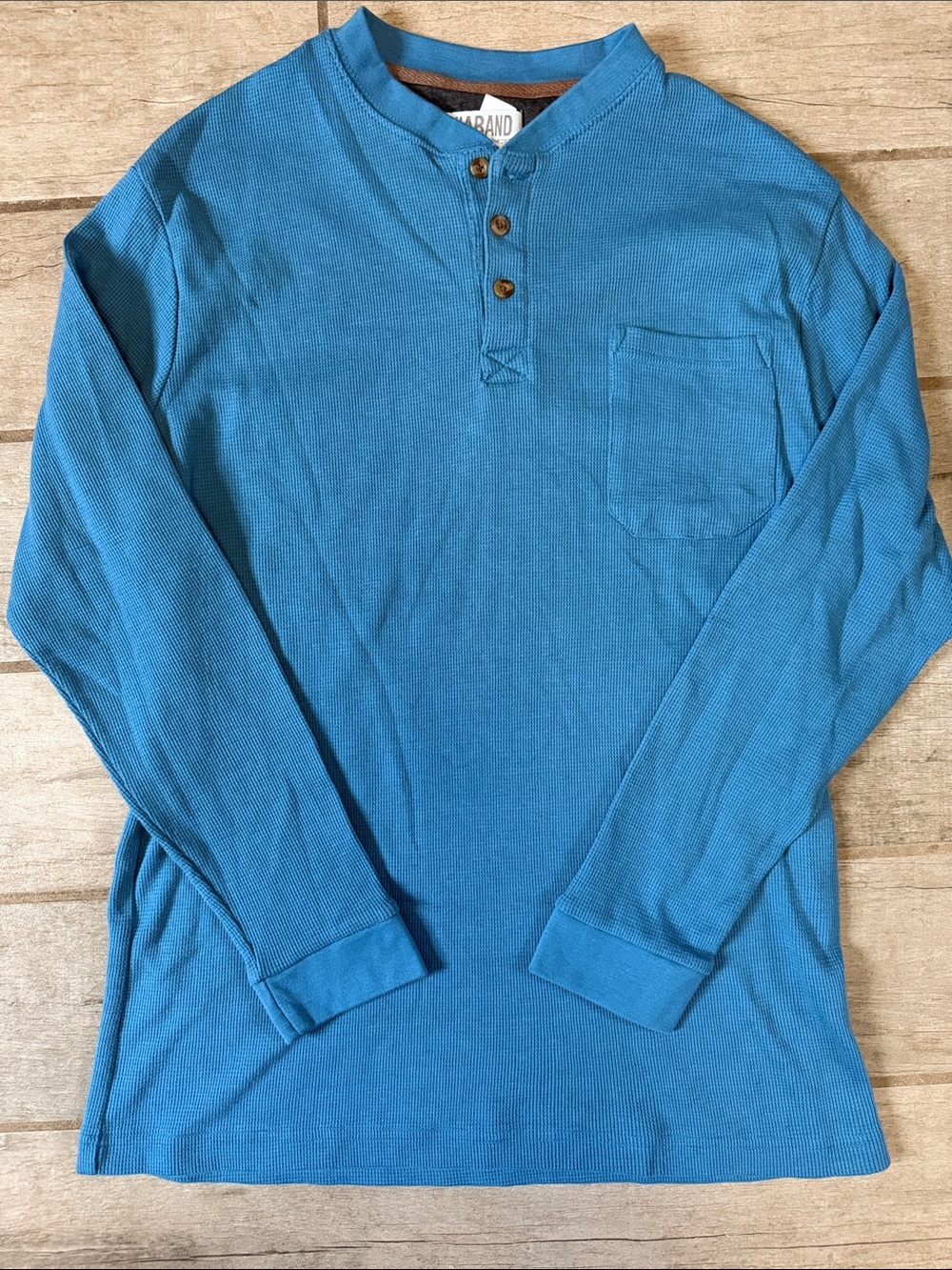Haband Blue Ribbed Henley Long Sleeve Shirt L
